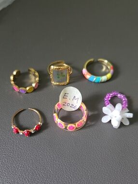 Fashion Ring Set - Pink & Gold Colorful 6 Rings